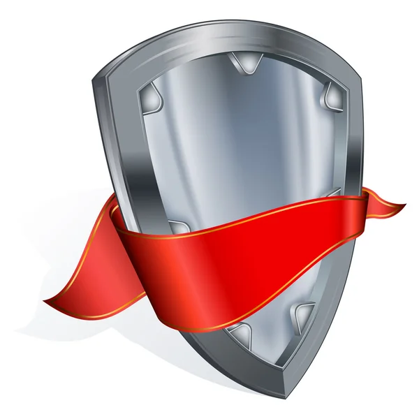 Escudo de acero con cinta roja — Archivo Imágenes Vectoriales