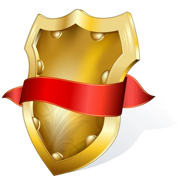 Złota tarcza z czerwoną wstążką — Wektor stockowy