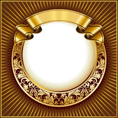 Gold vintage circle frame with ribbon clipart