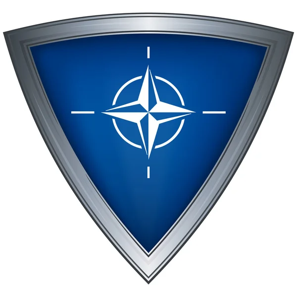 Bouclier en acier avec drapeau OTAN — Image vectorielle