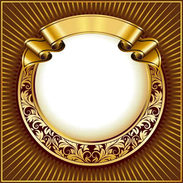 Gold vintage circle frame with ribbon — Stock Vector