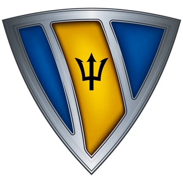 Escudo de acero con bandera Barbados — Vector de stock