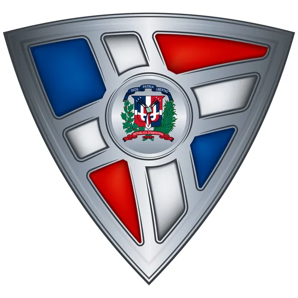 Escudo de aço com bandeira República Dominicana —  Vetores de Stock