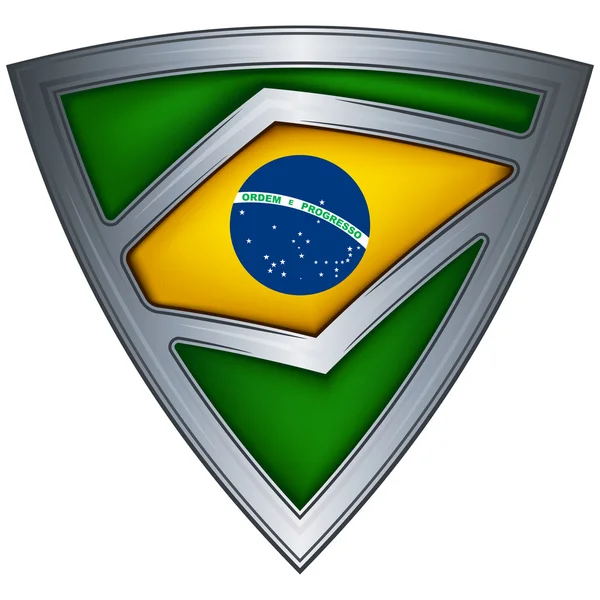 Стальной щит с флагом Бразилии — стоковый вектор