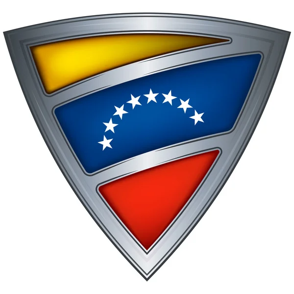 Scudo in acciaio con bandiera Venezuela — Vettoriale Stock