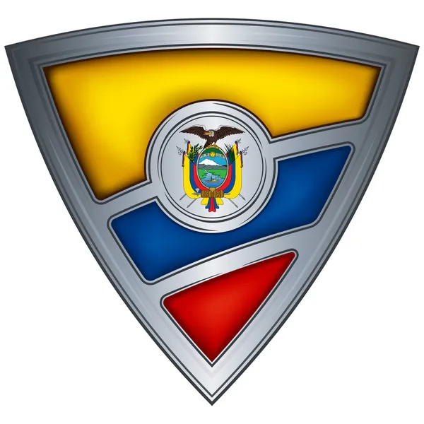 Scudo in acciaio con bandiera Ecuador — Vettoriale Stock