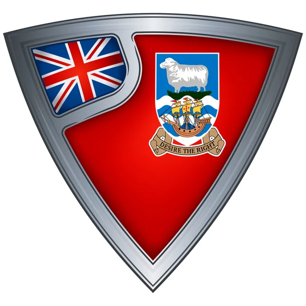 Ocelový štít s vlajkou Falklandské ostrovy — Stockový vektor