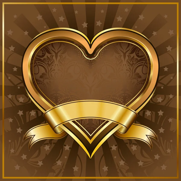 Gold heart frame with ribbon — Stock Vector