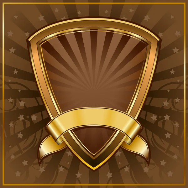 Quadro de escudo de ouro com fita — Vetor de Stock