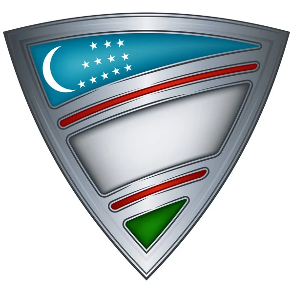 Ocelový štít s Vlajka Uzbekistánu — Stockový vektor
