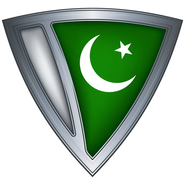 Стальной щит с флагом Пакистана — стоковый вектор