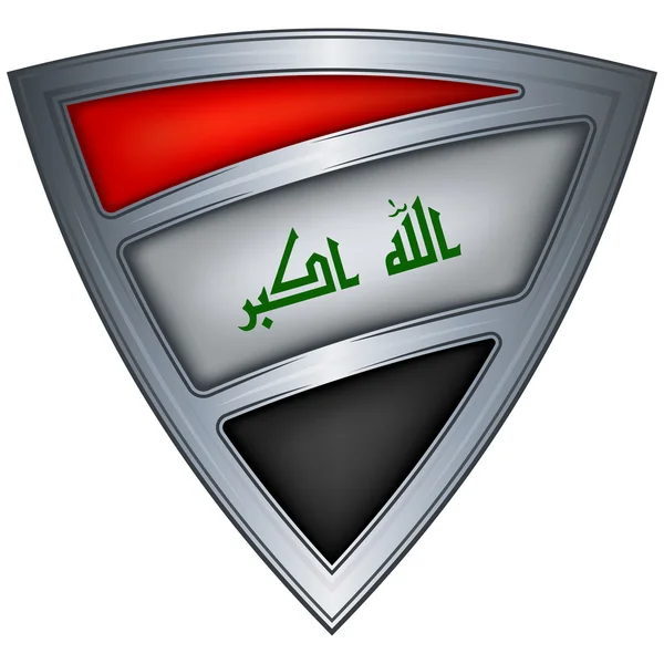 Bouclier en acier avec drapeau Irak — Image vectorielle