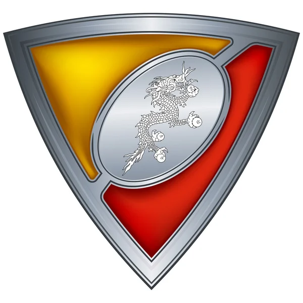 Escudo de aço com bandeira Butão — Vetor de Stock