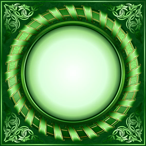 Green vintage circle frame with ribbon — Stock Vector