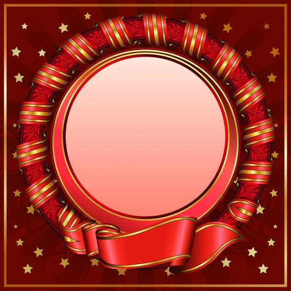 Red vintage circle frame with ribbon — Stock Vector
