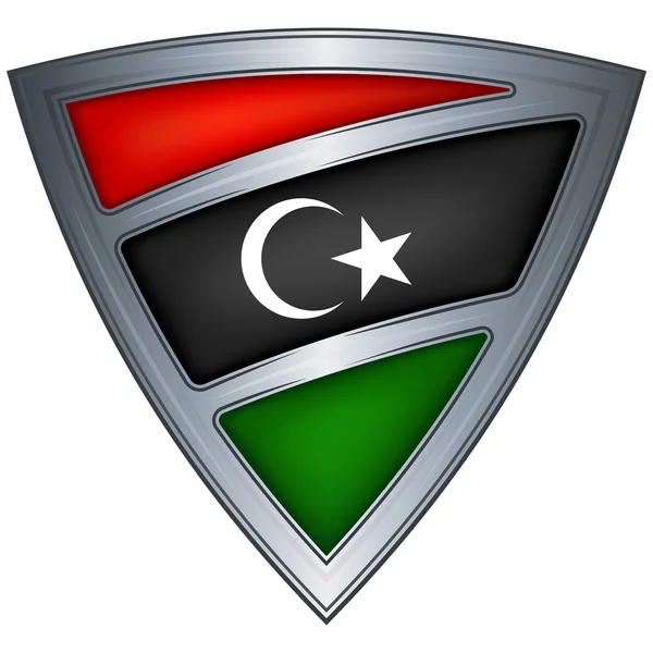 Stahlschild mit libyscher Flagge — Stockvektor
