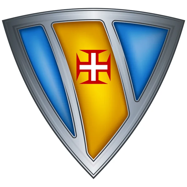 Escudo de acero con bandera Madeira — Vector de stock