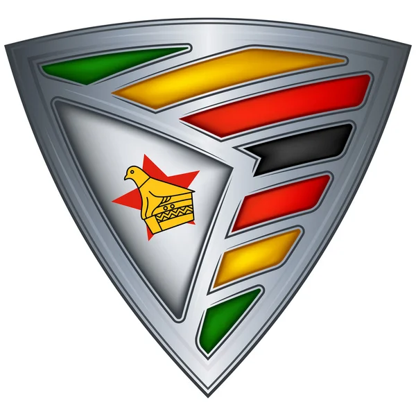 Escudo de aço com bandeira Zimbabué — Vetor de Stock
