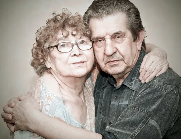 Family portrait of great elderly hugging — Stock Photo, Image