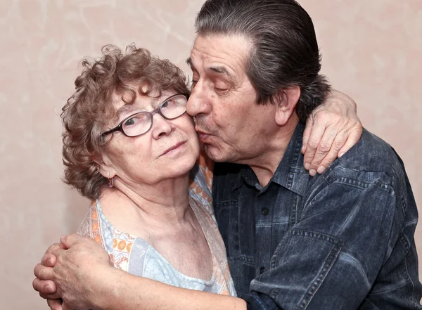 Actual gladness of elderly hugging — Stock Photo, Image