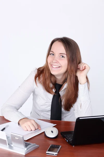Attentive businesswoman signing document — Stock Photo, Image