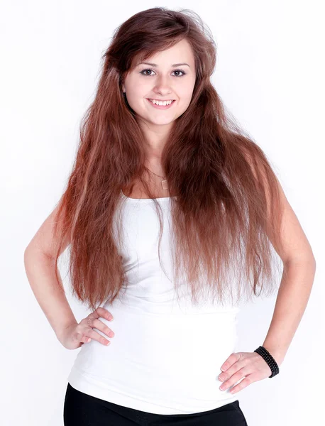 Mooie brunette meisje met mooie haren — Stockfoto