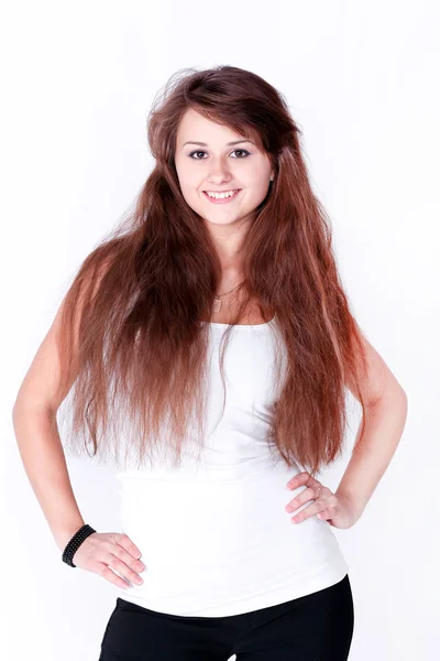 Urocza brunetka dziewczynka z piękne włosy — Zdjęcie stockowe
