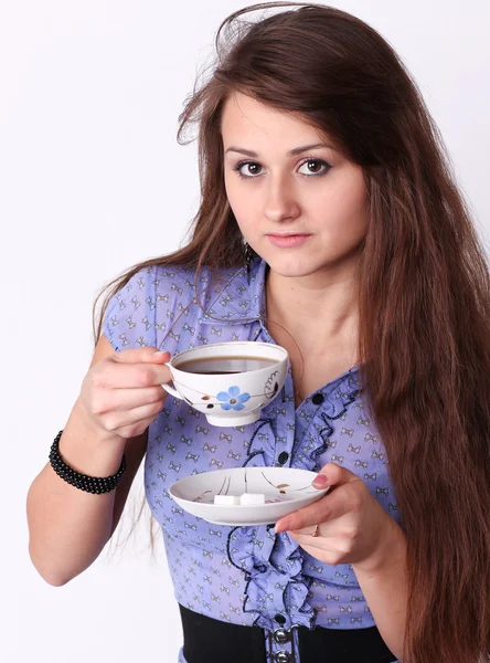 stock image Beautiful brunette lady drinking bracing coffee