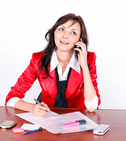 Mulher de negócios atraente falando por telefone — Fotografia de Stock