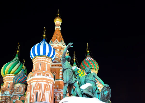 Svatý Blaženého v noci, red square, moscow, Rusko — Stock fotografie