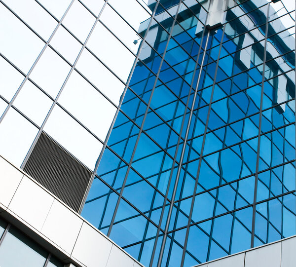 Contemporary blue pane of business building