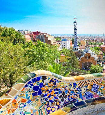 BARCELONA, SPAIN - JULY 25: The famous Park Guell on July 25, 20 clipart