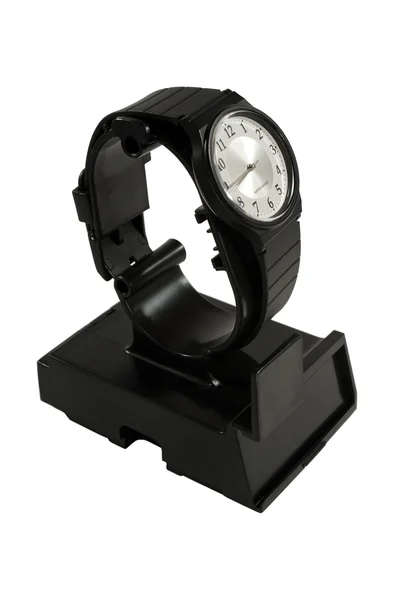 Caballeros reloj de pulsera negro en soporte — Foto de Stock