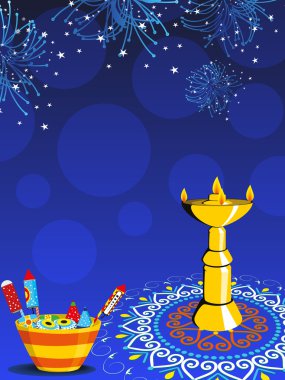 Diwali background with cracker, lit diya clipart