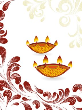 Elegant floral and diya concept greeting card for deepawali clipart