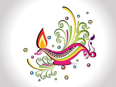 Stylish design diya on floral background clipart