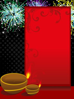 Background with set of lit diyas, card clipart