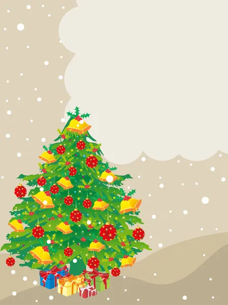 Vector christmas background with decorated tree and gifts — Stock Vector