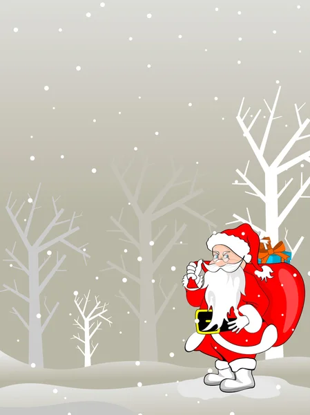 Vektor frohe Weihnachten Hintergrund mit Santa hält Geschenktüte — Stockvektor