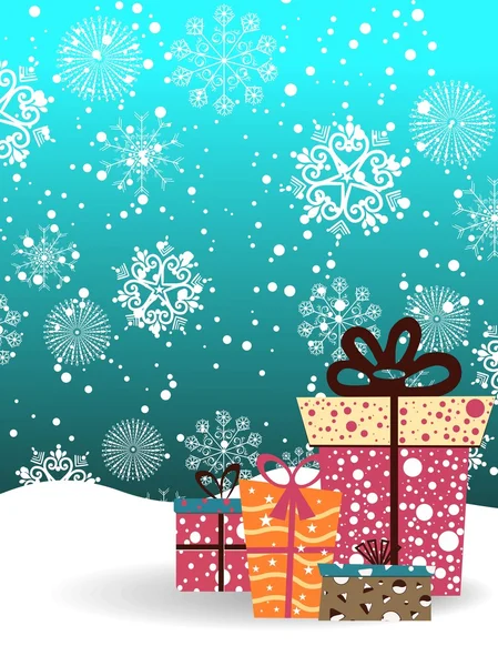 Sněhové vločky pozadí s vektorem dárky pro nový rok & Vánoce — Stockový vektor