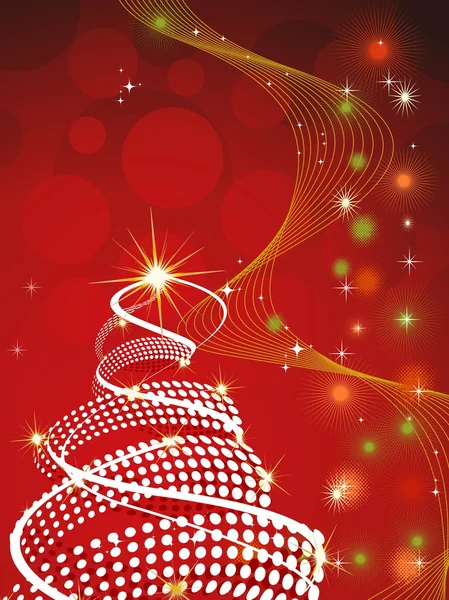 Απεικόνιση του χριστουγεννιάτικο δέντρο σε αφηρημένη έννοια κόκκινο φόντο — Διανυσματικό Αρχείο