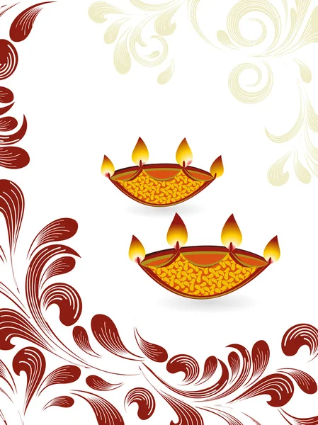 Elégante carte de voeux concept floral et diya pour deepawali — Image vectorielle