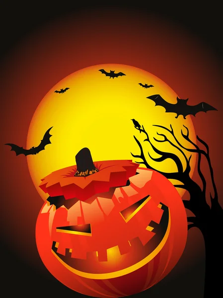 Abóbora de Halloween em uma paisagem assustadora — Vetor de Stock