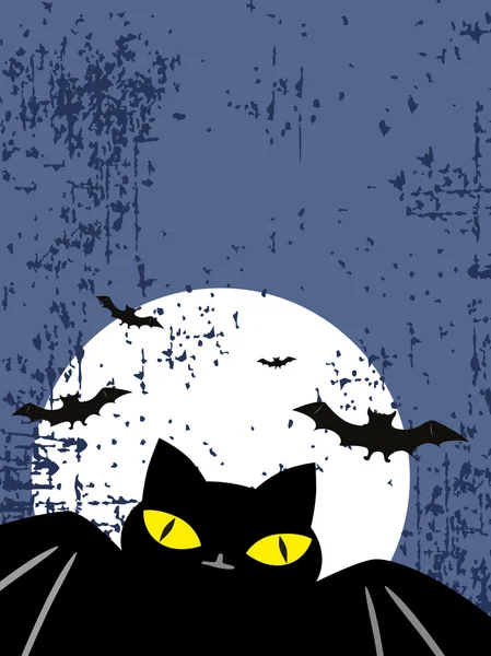 Espeluznante tarjeta de Halloween con búho, murciélago — Vector de stock
