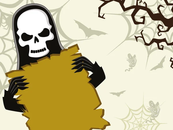 Gefährlicher Totenkopf mit Halloween-Party-Banner — Stockvektor