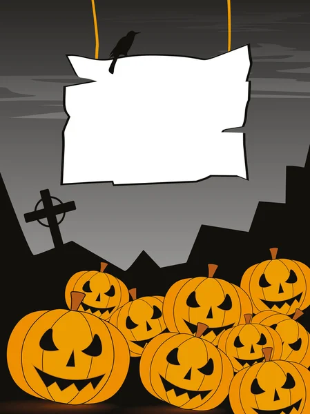 Eine grinsende Menge von Jack o Laterne Hintergrund mit halloween Verbot — Stockvektor