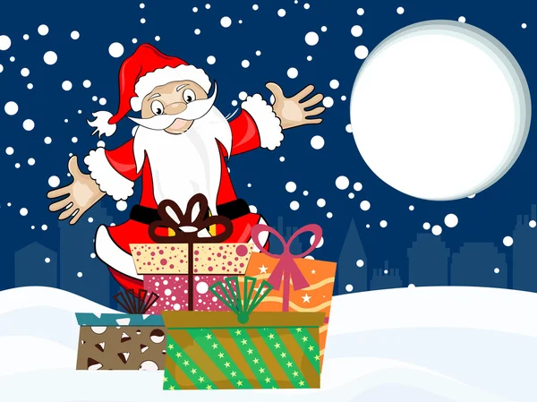 Weihnachtsmann mit Geschenken in der Nacht — Stockvektor