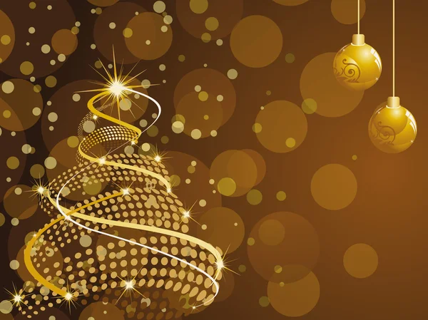 Arbre de Noël, boule suspendue sur fond de bulles — Image vectorielle