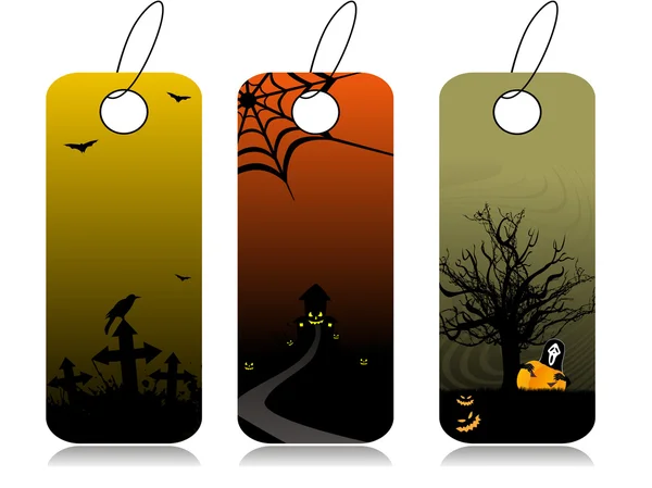 Set van drie spooky concept halloween tag — Stockvector