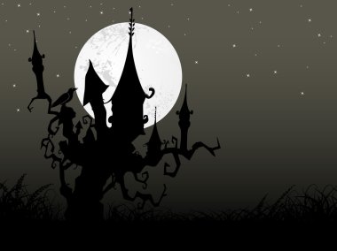 night background with haunted house clipart